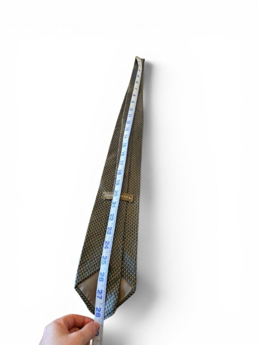 John Henry 100% Silk Geometric Necktie Brown Blue Burgundy Diamond USA 4" - Picture 11 of 11